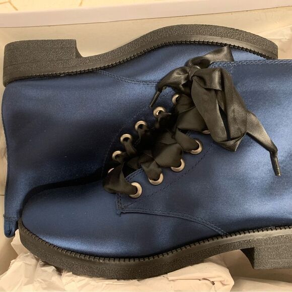 Blue and Black Lace Up Boots with Rugged Sole - Picture 1 of 6